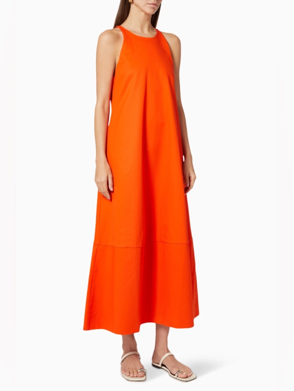 Bird & Knoll Orange Maxi Dress Sleeveless A-Line Minimalist Size L Flowy Chic